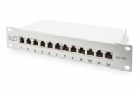 Digitus DN-91612S-EA-G DIGITUS CAT 6A Patch Panel, stíněný, 12-portové pole se štítkem, 1U, 10 "montáž do stojanu, šedá RAL 7035