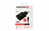 Swissten Síťový Adaptér Smart Ic 2X Usb 2,1A Power + Datový Kabel Usb / Micro Usb 1,2 M Černý