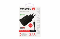 Nabíječka cestovní SWISSTEN 2x USB, IC, 2.1A + USB-C kabel, černá