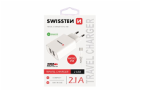 Swissten Síťový Adaptér Smart Ic 2X Usb 2,1A Power + Datový Kabel Usb / Micro Usb 1,2 M Bílý