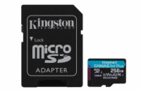 Kingston MicroSDXC karta 256GB Canvas Go! Plus, R:170/W:90MB/s, Class 10, UHS-I, U3, V30, A2 + Adaptér