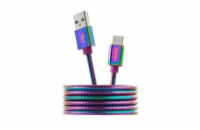 CANYON Nabíjecí kabel USB C/USB A 2.0, kovový plášť, délka 1,2 m, duhová