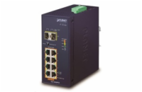 Planet IGS-1020PTF Průmyslový L2 PoE switch, 8x1Gb + 2xSFP, 802.3at 30/240W, IP30, -40~+75°C, 48-56VDC
