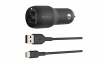 BELKIN CCE001bt1MBK Belkin 24W Duální USB-A nabíječka do auta + 1m USB-C kabel, černá