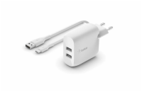 Belkin Duální 24W USB-A nástěnná nabíječka + 1m USB-C kabel, bílá