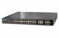 Planet GS-4210-24P4C Planet GS-4210-24P4C L2/L4 PoE switch, 28x1Gb RJ45, 4xSFP, PoE 802.3at 220W, Web/SNMPv3, extend mod 10Mb/s-250m