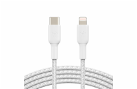 Belkin CAA004bt2MWH oplétaný USB-C - Lightning, 2m, bílý Belkin USB-C kabel s lightning konektorem, 2m, bílý - odolný