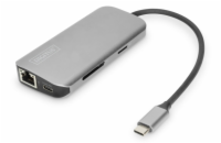 Digitus USB-C Universal Docking Station 8 Port DA-70884 Digitus 8portová dokovací stanice USB-C, 2xUSB3.0, 1xRJ45, 2xHDMI, 1xPD, 1xMicro SD, 1xSD, šedá