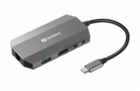 Sandberg USB-C 6-in1 Travel Dock, HDMI+SD+USB+jack+RJ45+USB-C(100W)