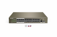 Tenda TEF1126P-24-250W PoE AF / AT switch - 24x PoE 100 Mb/s + 2x Uplink 1Gb/s RJ45/SFP, PoE+ 225W