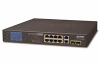 Planet GSD-1222VHP PoE switch, 8x PoE + 2x 1000Base-T + 2x SFP, LCD,VLAN, extend mód 10Mb do 250m, IEEE 802.3at 120W