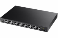 Zyxel GS1900-48HP v2 50-port Gigabit Web Smart PoE switch, 48x gigabit RJ45 (z toho 24x PoE), 2x SFP, PoE budget 170W