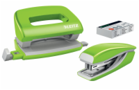 LEITZ Set mini sešívačky a děrovačky  WOW, zelená
