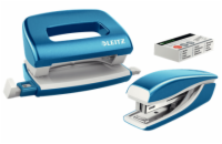 LEITZ Set mini sešívačky a děrovačky  WOW, metalická modrá