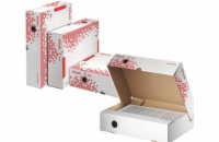 LEITZ Esselte Speedbox rychle-složitelný archivační kontejner s víkem na pořadače, bílá-červená