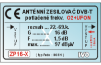 IVO zesilovač DVB-T2 16dB s potlačením O2+UFON  IZP16-X