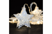 Solight LED řetěz vánoční hvězdy, kovové, bílé, 10LED, 1m, 2x AA, IP20  - 1V224