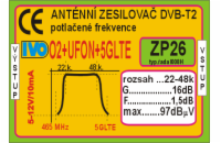 IVO zesilovač DVB-T2 16dB s potlačením 5G LTE+O2+UFON  IZP26-X