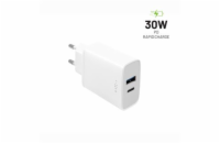 FIXED FIXC30-CU nabíječka do sítě, konektor USB-C + USB-A, podpora PD, 30 W, bílá