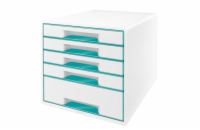 LEITZ Zásuvkový box  WOW CUBE, 5 zásuvek, bílá/ledově modrá