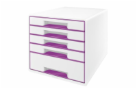 LEITZ Zásuvkový box  WOW CUBE, 5 zásuvek, bílá/purpurová