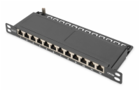 DIGITUS CAT 6A, propojovací panel třídy EA, stíněný, 12 portů, 0,5U, 10 ", černý