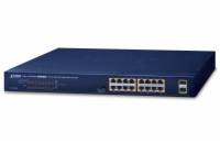 Planet GSW-1820HP PoE switch, 16x1Gb + 2x SFP 1Gb, PoE 802.3at 30/240W, VLAN, extend mód 10Mb-250m, 802.3az