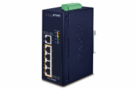 Planet Průmyslový PoE switch, 5x1Gb, 4x PoE 802.3at 36/120W, -40až75°C, dual 12-56VDC, IP40, fanless