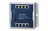 Planet průmyslový plochý switch 8x 1Gb, 4x PoE 30/60W, 48-56V, IP30, -20/60st, fanless