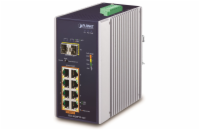 Planet IGS-1020PTF-12V Průmyslový L2 PoE switch, 8x1Gb + 2xSFP, 802.3at 30/240W, IP30, -40~+75°C, 12-56VDC