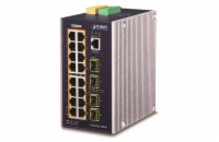 Planet IGS-6325-16P4S průmyslový L3 switch, 16x1Gb, 4x2.5G SFP, PoE 802.3at 320W, 48-56VDC, -40~75°C, IP30, fanless