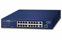 Planet FGSD-1821P PoE switch, 16x100M + 1xGb/SFP, extend mód 10Mb-250m, PoE 802.3at 185W