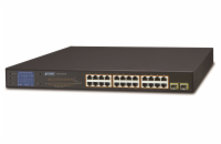 Planet GSW-2620VHP PoE switch, 24x1Gb + 2xSFP 1Gb, LCD, VLAN, extend mód 10Mb-250m, 802.3at, 802.3az, 300W PoE Budget