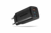 AXAGON ACU-DPQ65, GaN nabíječka do sítě 65W, 3x port (USB-A + dual USB-C), PD3.0/QC4+/PPS/Apple, černá