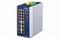 Planet IGS-5225-8P2T4S průmyslový L3 switch, 8x1Gb, 2x1Gb SFP, 2x2.5Gb SFP, 8x PoE 802.3at 240W, dual 48-54VDC, -40~75°C