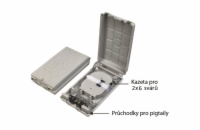 XtendLan plastový rozvaděč pro 12 svarů, 12 pigtailů, 2 kabelové porty, odklopná dvířka