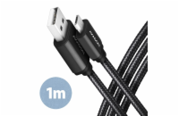 AXAGON BUMM-AM10AB, HQ kabel Micro USB <-> USB-A, 1m, USB 2.0, 2.4A, ALU, oplet, černý