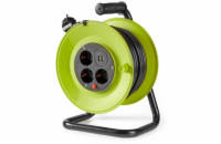 NEDIS kabelový buben/ 3x 1,5 mm2/ 3x zásuvka/ tepelná elektrická pojistka/ Typ F/ USB/ zeleno-černá/ 25 m
