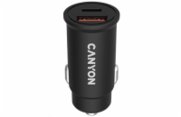 CANYON auto nabíječka C-30, 1x USB-C + 1x USB-A (PD 30W/QC 3.0 18W), vstup 12V-24V