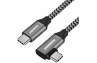 PREMIUMCORD Zahnutý kabel USB-C (USB 3.2 Gen 2, 3A, 60W, 20Gbit/s), hliníkové krytky konektorů, 1m