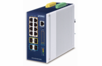 Planet IGS-6329-8UP2S4X průmyslový L3 switch, 8x1Gb, 2x2.5Gb SFP, 2x10Gb SFP+, PoE 802.3bt 360W, 48-54VDC, -40~75°C