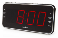 NEDIS digitální budík s rádiem/ LED displej/ 3,5 mm jack/ AM/ FM/ odložené buzení/ časovač vypnutí/ 2 alarmy/ černý