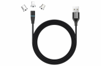 Colorway Nabíjecí Kabel 3v1 Lightning+MicroUSB+USB-C/ Magnetic/ 2.4A/ Nylon/ Quick Charge 3.0/ 1m
