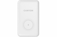 CANYON powerbanka PB-1001B PD&QC3.0,10 000mAh,Qi&AppleMagSafe,In 5/9V (Lightning/USB-C),Out 5/9/12V (USB-A+USB-C),bílá