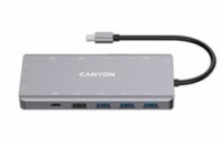 CANYON replikátor portů DS-12 13v1, 1xUSB-C PD 100W, 2xHDMI (4K), VGA, 4xUSB-A, RJ45 Gb, 3.5mm jack, SD/micro čtečka