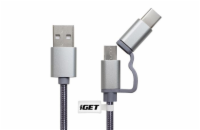 iGET CABLE G2V1 - Univerzální datový a nabíjecí kabel s konektory USB-C a microUSB, 2A rychlonabíjení