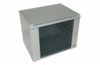 XtendLan 19" nástěnný rozvaděč 9U 600x450, nosnost 60 kg, skleněné kouřové dveře, svařovaný, šedý
