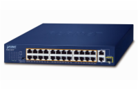 Planet FGSD-2621P PoE switch, 24x100M + 1x1Gb RJ45 + 1xSFP, PoE 802.3at 185W, extend mód 10Mb-250m