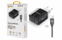 Chytrá síťová nabíječka ALIGATOR 3.4A, 2xUSB, smart IC, černá, USB-C kabel 2A