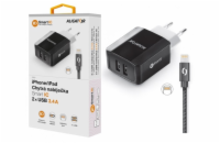 ALIGATOR chytrá síťová nabíječka 3.4 A, 2x USB, smart IC, kabel Lightning 2A, černá